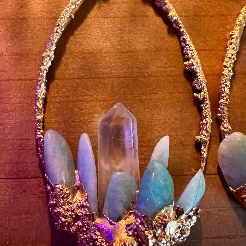 🔮 Amazonite, quartz crystal, herkimer diamond earrings - Picture 10 of 11